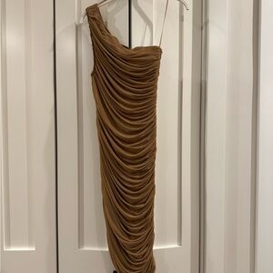 Brown Ruched One-Shoulder Dress